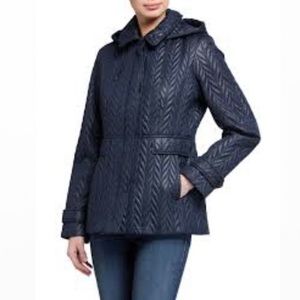 KATE SPADE Quilted Moto Button Hooded Navy jacket